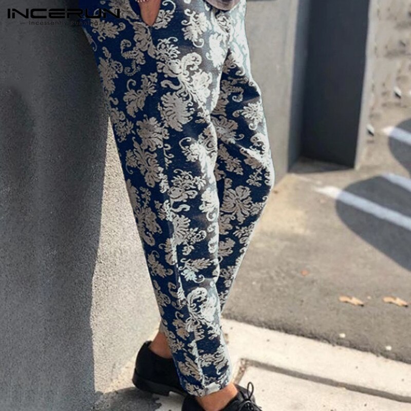 INCERUN Print Mannen Broek Fitness Casual Streetwear Hiphop Katoenen Broek Mannen Retro Joggers Elastische Taille Joggingbroek