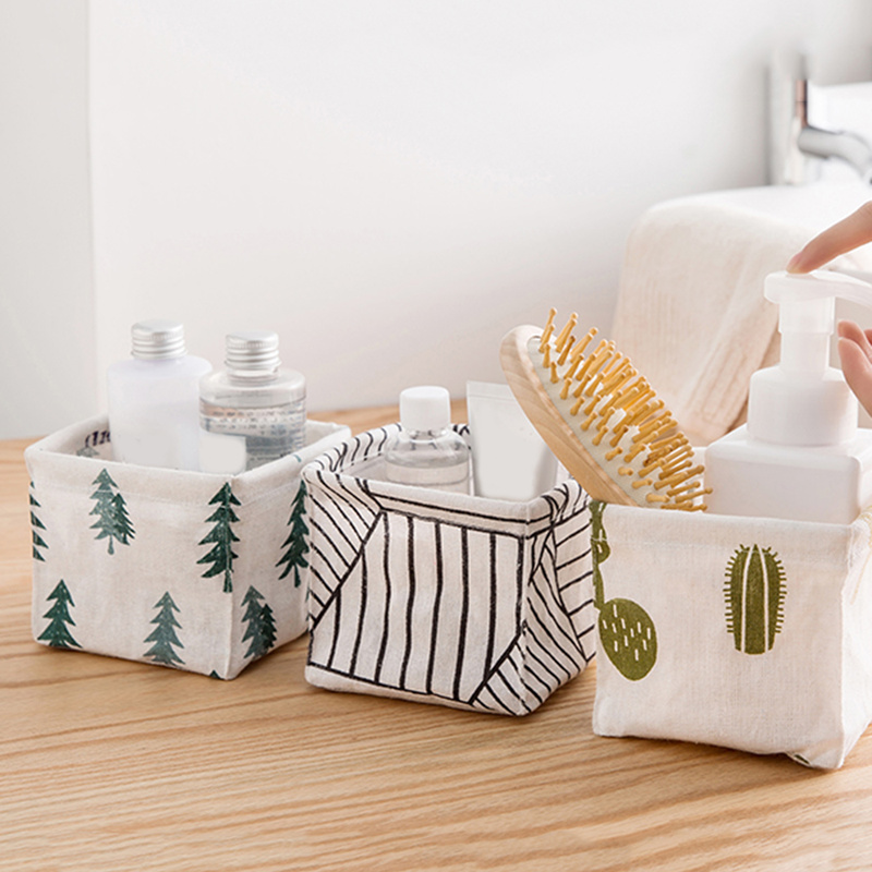 Papeterie Mini conteneur lin boîte carrée décor à la maison panière de rangement pour bureau articles divers jouet boîte de rangement cosmétique livre organisateur