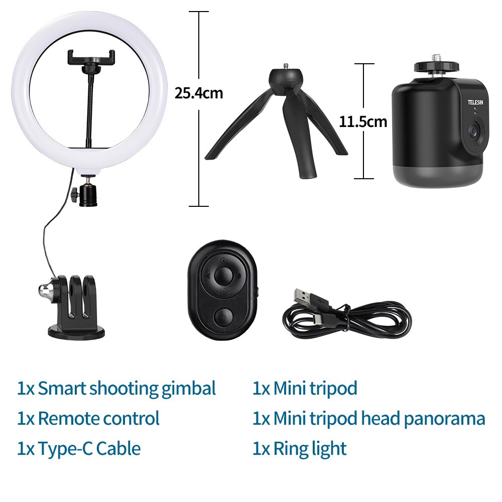 TELESIN AI Smart Shooting Gimbal Selfie 360° Rotation Auto Face Tracking Holder Camera Phone Vlog For GoPro 10 DJI Osmo Action
