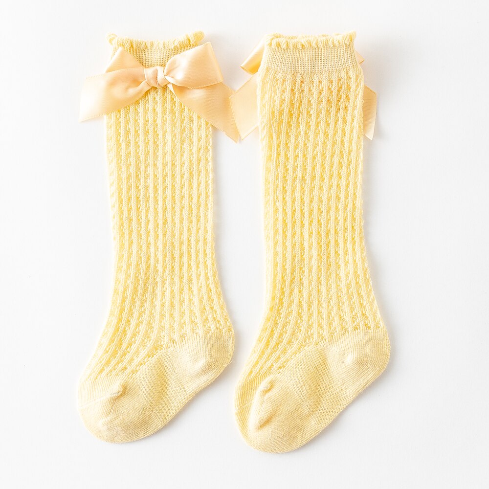 Baby Girl's Summer Socks Solid Color Breathable Comfortable Infant Socks with Bowknot for Birthday Party Vacation Photography