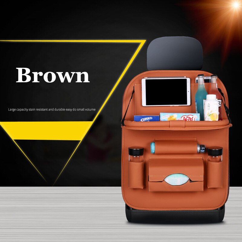Nueva mochila para asiento de coche, organizador de mesa plegable, caja de almacenamiento para silla de bebé, caja de bolsillo, accesorios para automóviles: Brown
