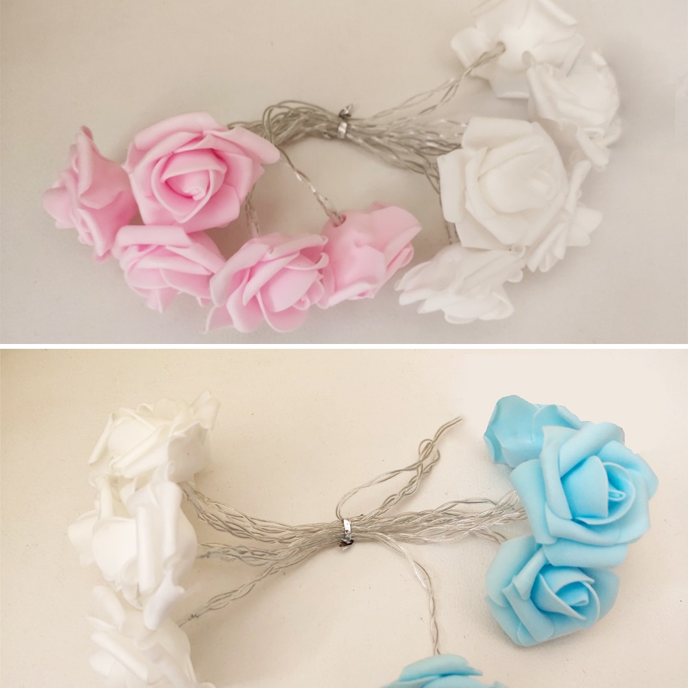 1.5/3m ledet bukett lyssnorer skum rose blomst krans fe lys til valentinsdag bryllup dekorasjon usb frakt