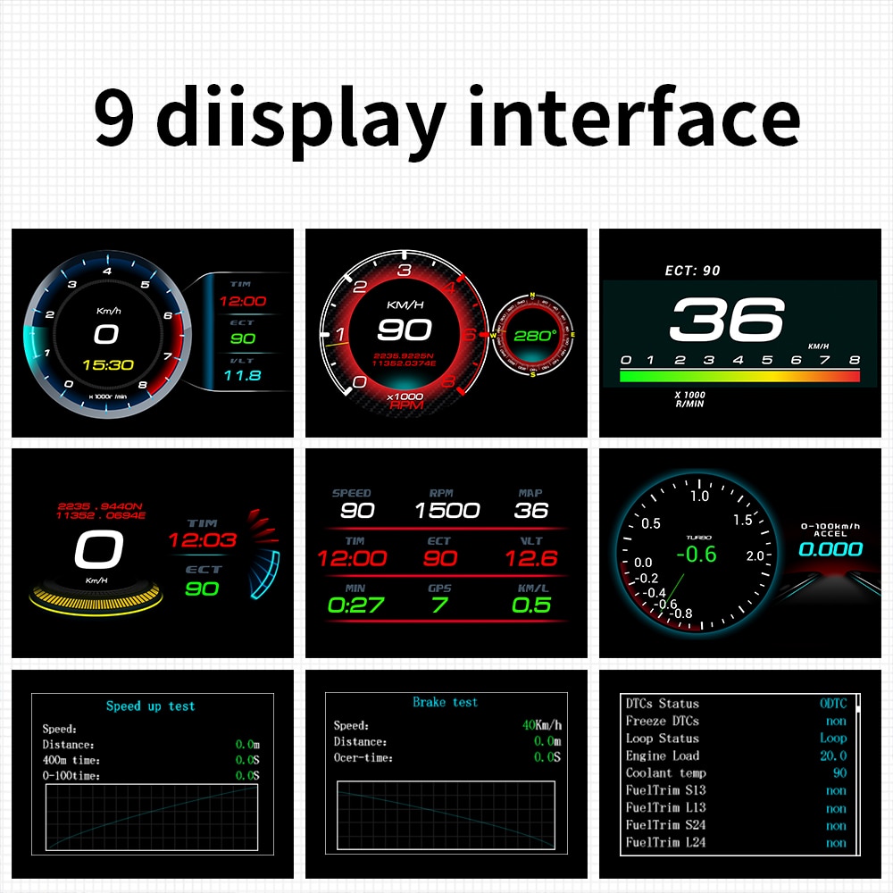 F9 HUD OBD2 Head Up Display car GPS gauge navigation Digital Speedometer Projector Turbo Oil Temp car computer