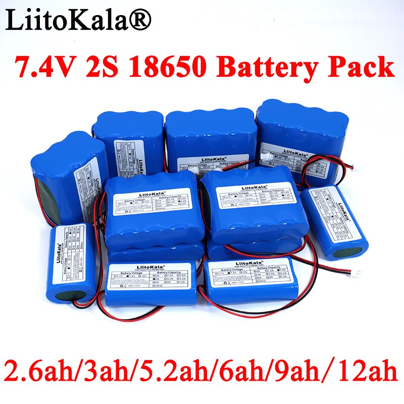 Liitokala 7.4V 18650 Lithium Battery Pack 2S 6ah 9ah Fishing LED Light Bluetooth Speaker 8.4V Emergency DIY batteries with PCB