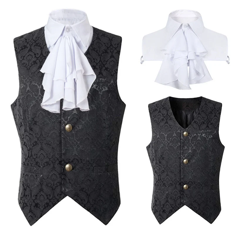 Gilet Steampunk Renaissance pour hommes, manteau gothique Jacquard, simple boutonnage, robe formelle d'affaires, pour costume, 2024: S / Beige