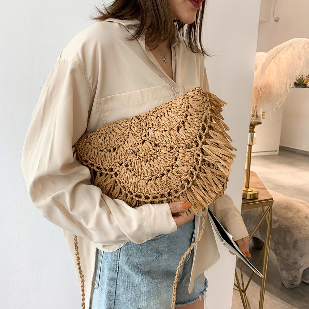 Sommer Stroh Taschen Handgemachte Quaste Kleine Strand Taschen Bast Rattan Gewebt Handtaschen Schulter Umhängetaschen Kupplung