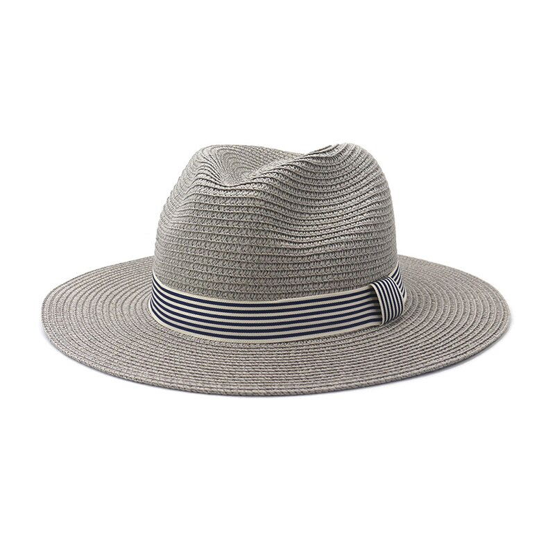 Straw Hat Women Summer Sun Beach Panama Wide Brim Ribbon UV Protection Outdoor Accessory: Gray