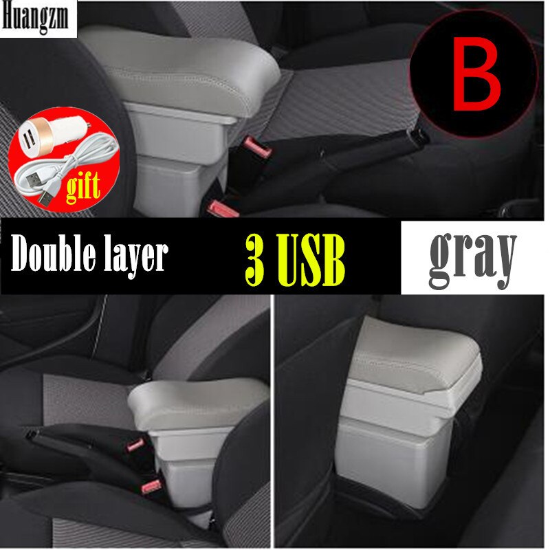 For Ford Fiesta MK7 Armrest Box Central Store Centre Console with cup holder car-styling products accessories part: B style gray 3USB
