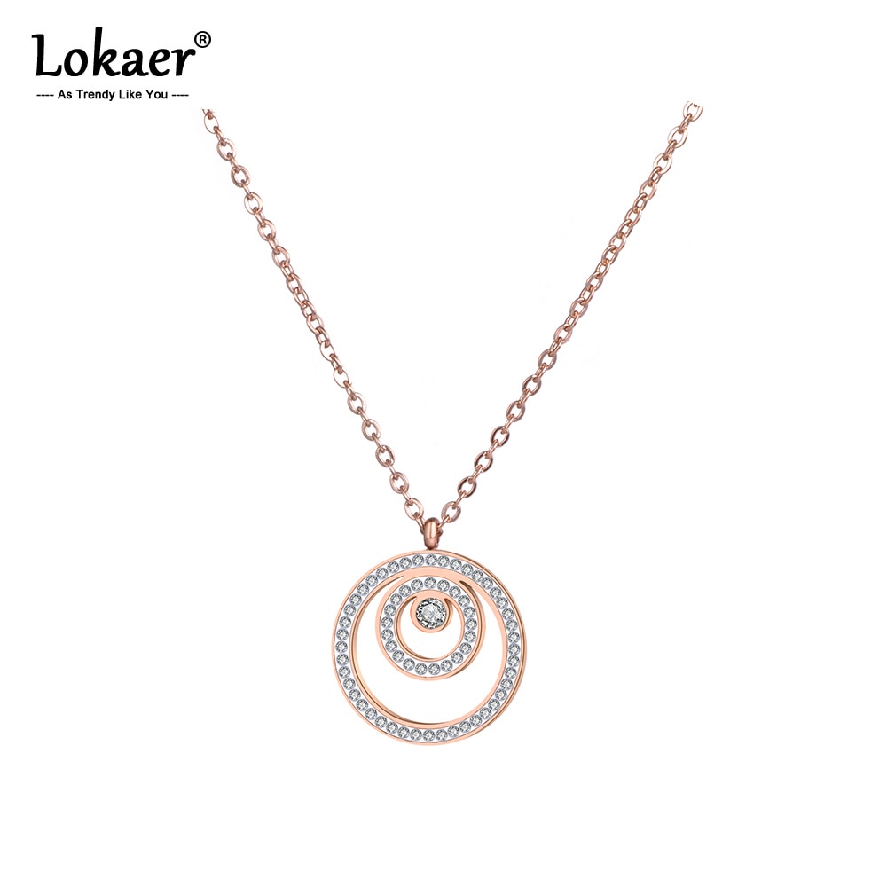 Lokaer 3 Kreis Weiß Strass Anhänger Halskette Rose Gold Farbe Edelstahl Schmuck Für Mädchen Dame Frauen N18272