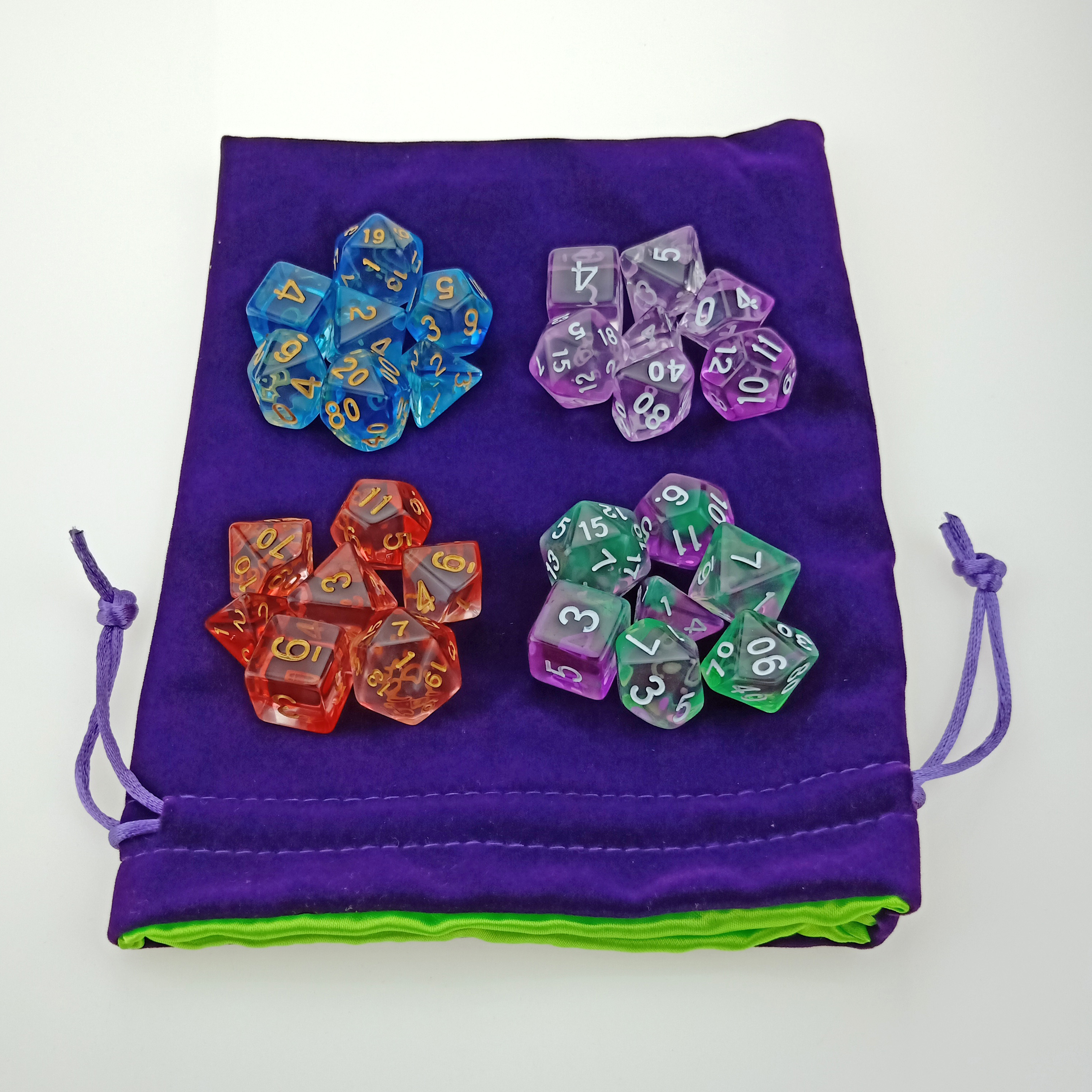 Rollooo Doorschijnende Swirl RPG Dobbelstenen 4 Sets plus 1 Fluwelen Zakje voor Roleplaying Games
