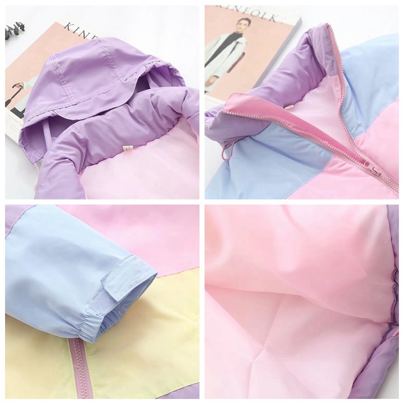 Vrouwen Winter Jas Oversized Parka Korte Casual Warme Jas Gestreepte Winter Kleding Regenboog Streep Splicing Pluizige Parka