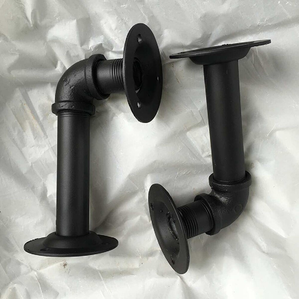 90 Graden Bocht Dubbele Flenzen Industriële Ijzeren Pijp Plank Beugels Rustieke Pijp Beugel Black Metal Wandmontage Vintage Meubels