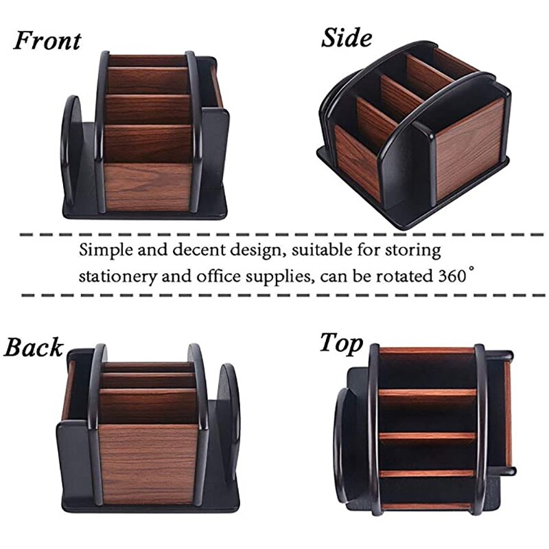 Revolving Wood Pen Pencil Holder Large Spinning Remote Controls Holder Wooden Rotating Office Supplies Desk Storage Organizer