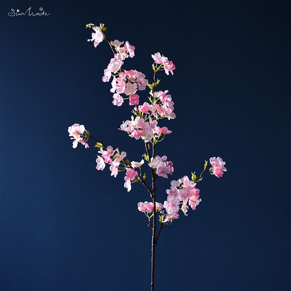 SunMade-Flores artificiales de seda, ramas largas de cerezo en flor, rosa, blanca, decoración de jardín, boda, hogar, Artificales, 4 Uds.: Light Pink