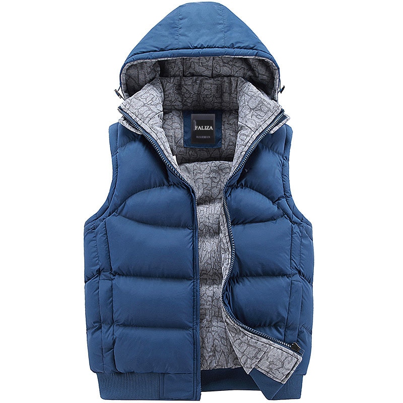 FALIZA Neue Stilvolle Herbst Winter Weste Männer Haube Warme Ärmellose Jacke Dicke Weste Männlichen Windschutz MJ-C