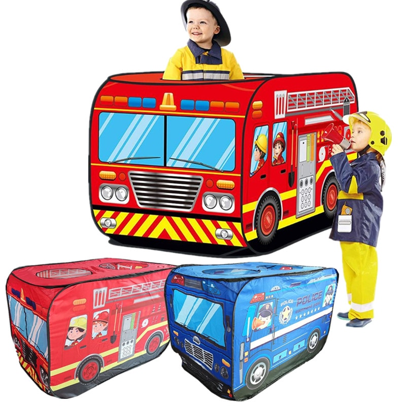 Ootdty foldbart legetelt brandbil / politibil mønster indendørs / udendørs legehus til småbørn drenge og piger