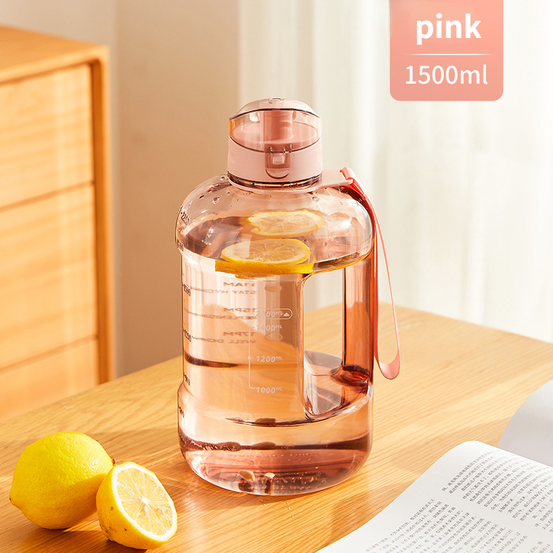 1.5L/2L sans Bpa Sport bouteille bouilloire 1 Gallon grande capacité Tritan bouteille d'eau avec paille boisson bouteille d'eau tasse: Rouge