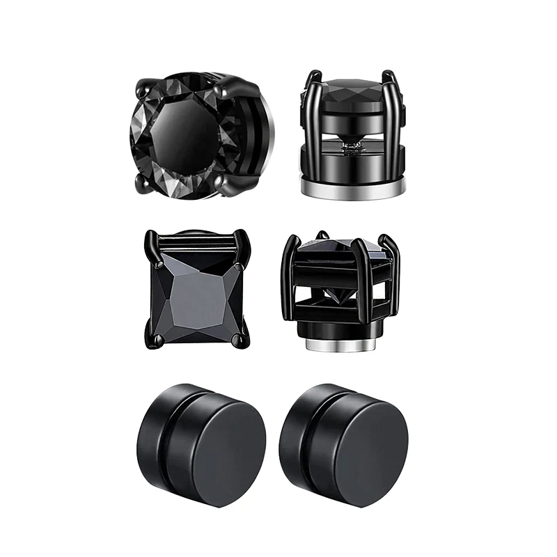 3/4/6 Paar Kristall Starke Magnetische Ohrstecker Clip Ohrringe für Männer Frauen Punk Runde Zirkon Magnet Ohrringe Nicht durchbohren Schmuck: Rhodium überzogen