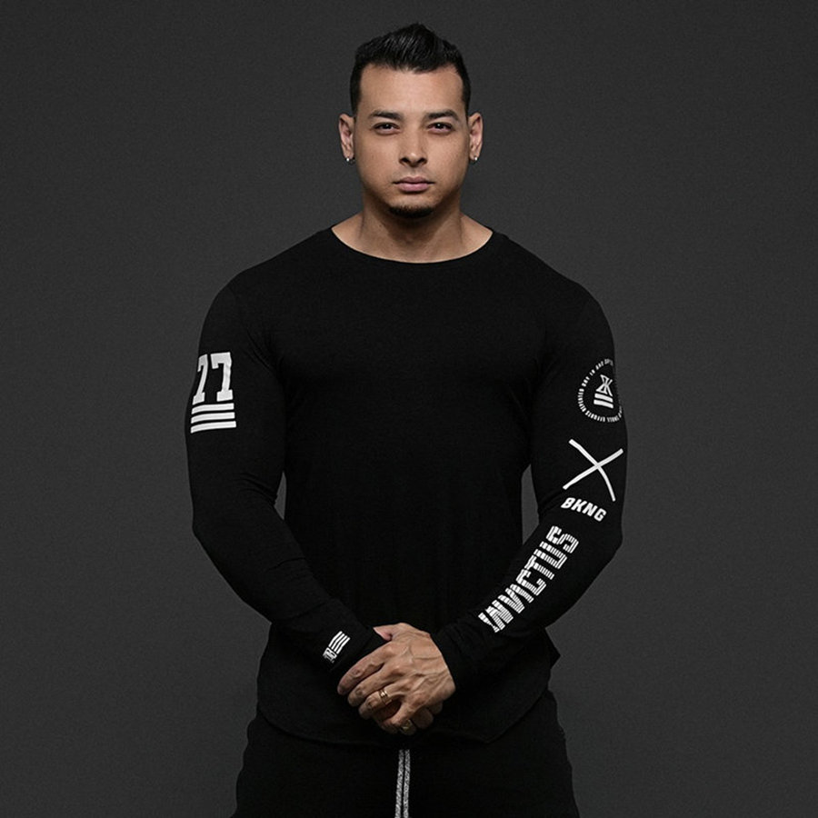 Heren skinny shirts met lange mouwen lente casual bedrukt t-shirt heren sportscholen fitness zwarte t-shirt tops merkkleding