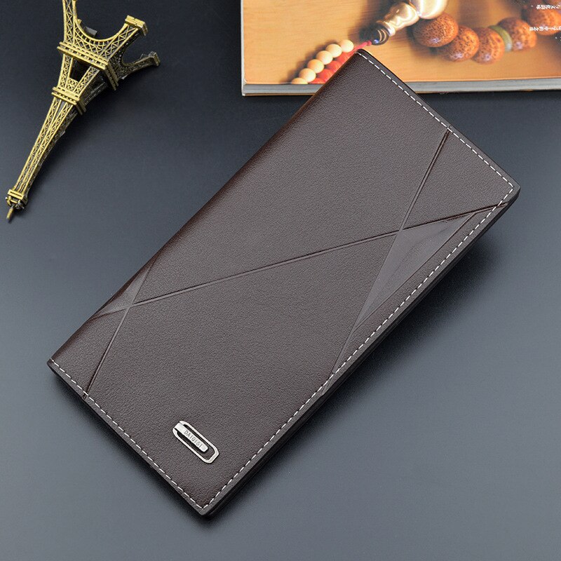 Men's Wallet Soft Wallet 3 Fold Multi-card Slot Large-capacity Embossed Wallet Men's Long Thin Section Youth Men PU: Coffee