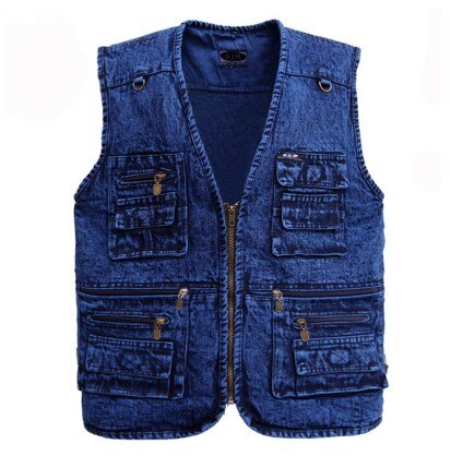 Herre vest overtøj denim vest dyb blå farve plus størrelse ærmeløs jakke multi lomme str. xl  to 5xl: 4xl