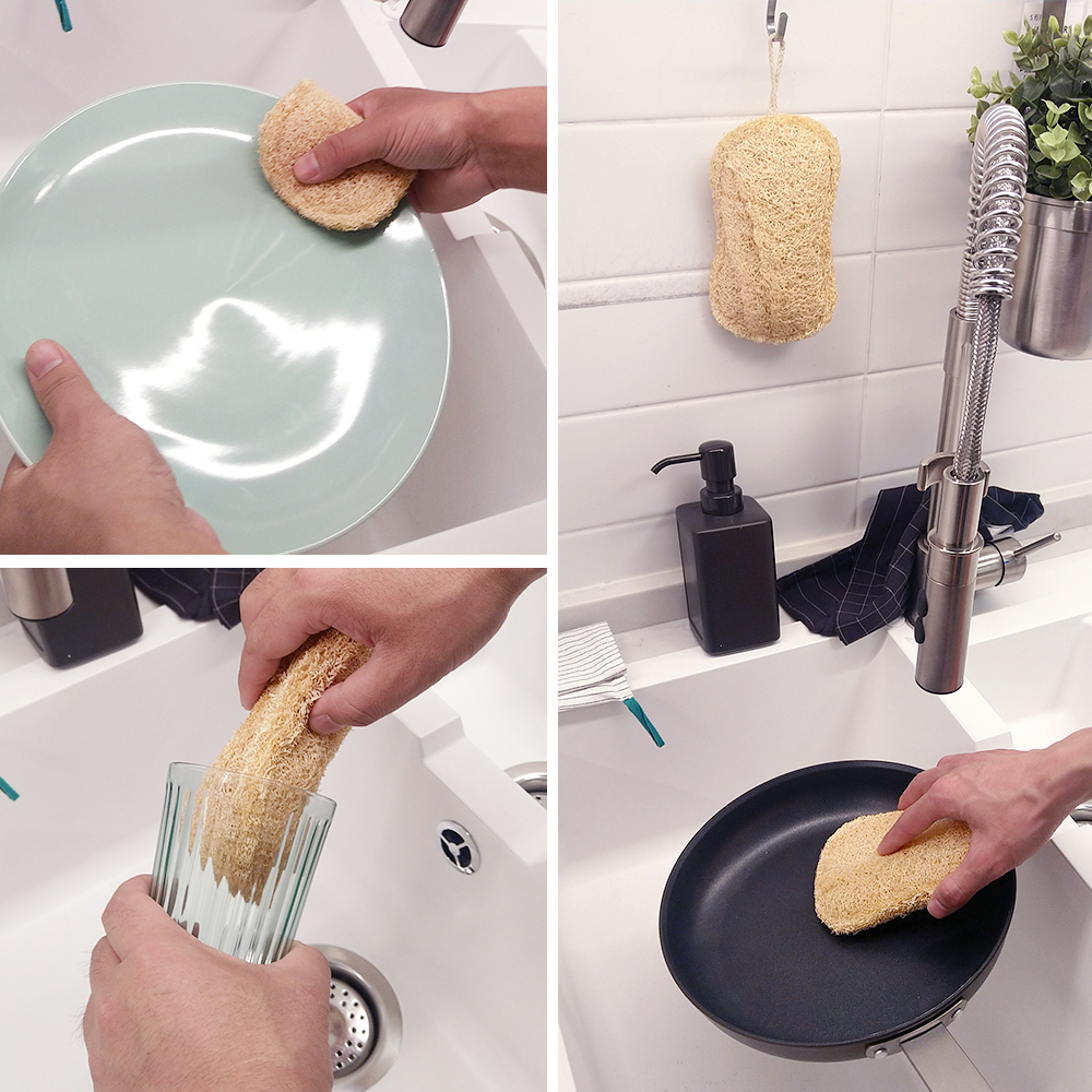 Ekologisk kökssvamp handgjord flerskikts naturlig luffa skrubber mot olja diskgryta rengöringsdyna ingen kemisk blekning