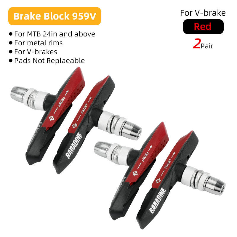 Baradine 959V 73mm MTB V-Brake Pads Mechanical Linear Pull Brakes Dual Compound Bicycle Brake Blocks All-Weather use: Burgundy