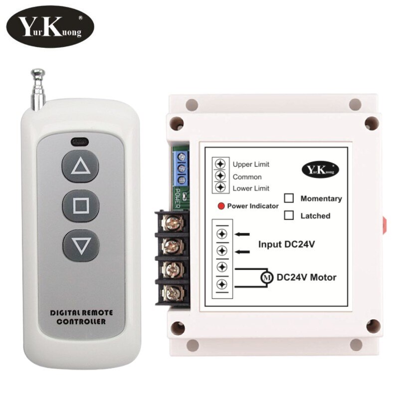 DC 24V 40A 2CH Motor Remote Control Switch Motor Forwards Reverse Up Down Stop Door Window Curtain Wireless TX RX Limited Switch