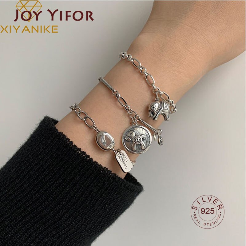 925 Sterling Zilveren Dikke Ketting Charm Armband Voor Vrouwen Vintage Handgemaakte Ronde Kaart Thai Zilveren Trendy Partij Sieraden