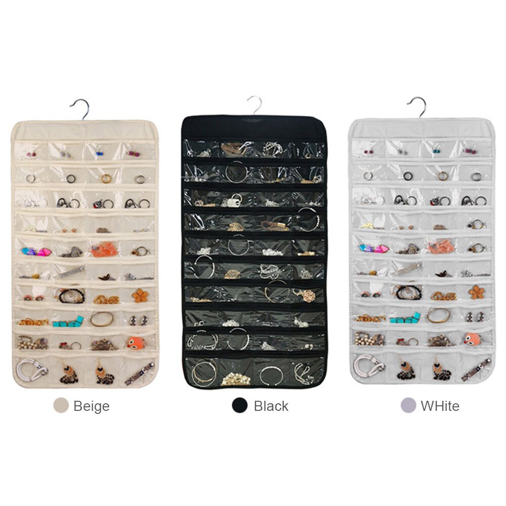 1 Uds 80 bolsillos organizador de joyas colgantes doble cara bolsa para guardar joyas para guardar pendientes bolsa de joyas