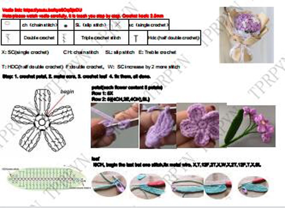 TPRPYN Myosotis – Kit de Crochet pour Bouquet de fleurs, avec fil, bricolage, oublier, pas de fleurs, kits de Crochet, tricot, vidéo de débutant faite à la main