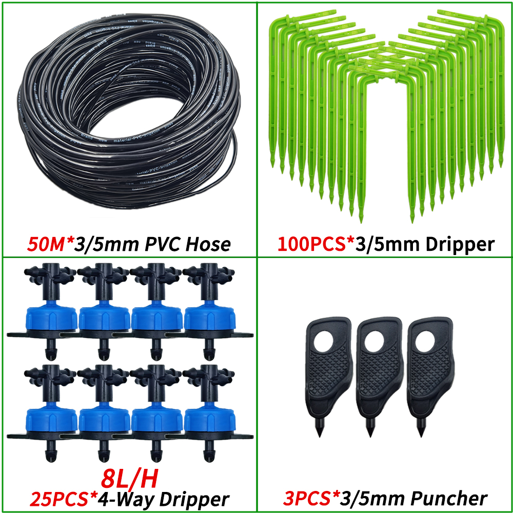 Oasis-sistemas de riego por microgoteo para jardín, kit de goteros de flecha de 3/5mm, para invernadero de bonsái en maceta, 10-100M, 4L, 8l/H: Morado