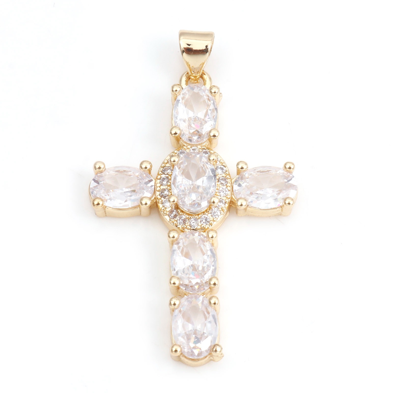 Colgantes de Cruz religiosa de cobre para mujer, abalorios de Metal de Color dorado Multicolor, para hacer collares, pulseras, joyería de 4cm x 2,3 cm, 1 unidad: orange