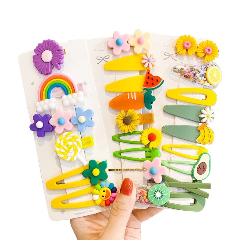 10 pçs/set crianças girassol grampos de cabelo conjunto hairpin para meninas adorável dos desenhos animados frutas flores bandana do bebê bb clipe barrettes: 06