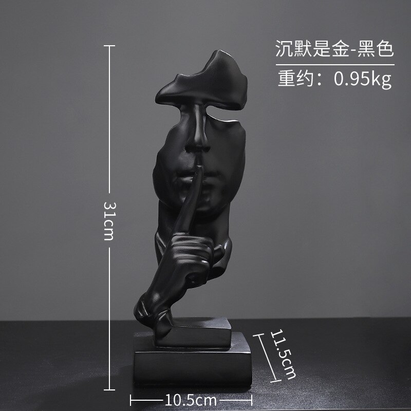 European Black White Silver Abstract Character Resin Statue Accessories Crafts 31cm Not Talking Abstract Sculpture Home Decor: Black