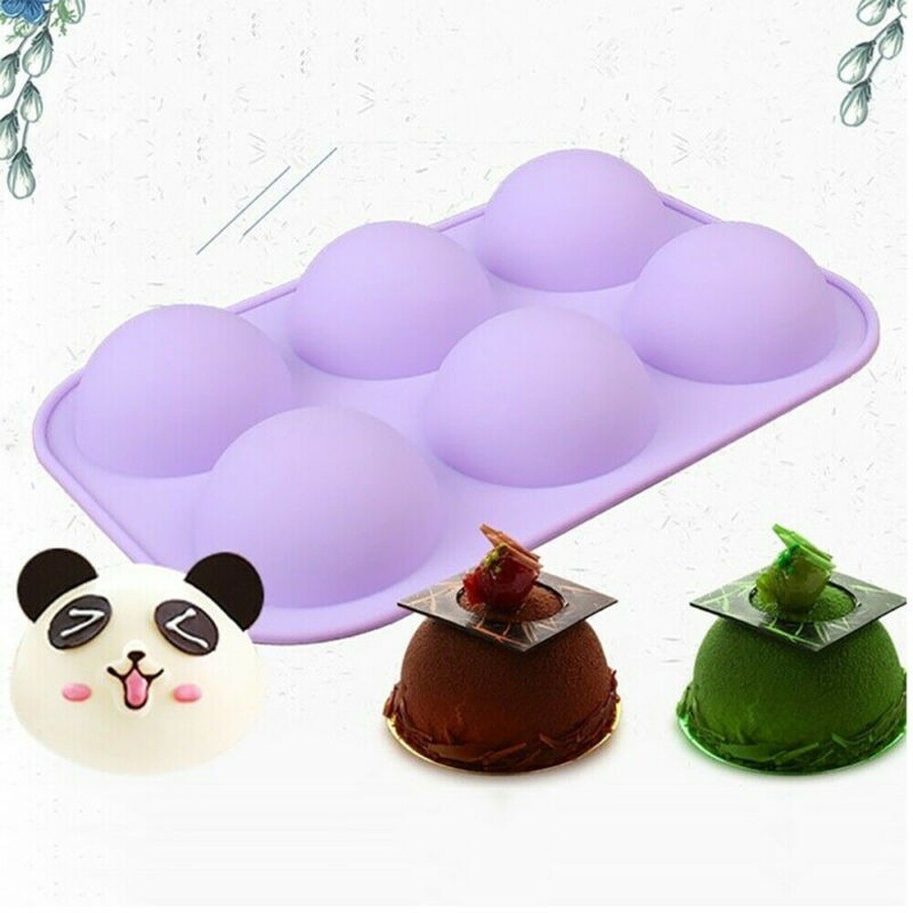 6 Cavity Half Ball Sphere Cake Silicone Mold Chocolate Cupcake Baking Pan Mould