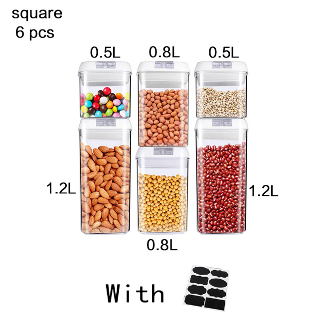 Plastic Food Storage Box Kitchen Refrigerator Containers Transparent Sealed Cans Lid Fresh-keeping Tanks Storage Containers: 6pcs