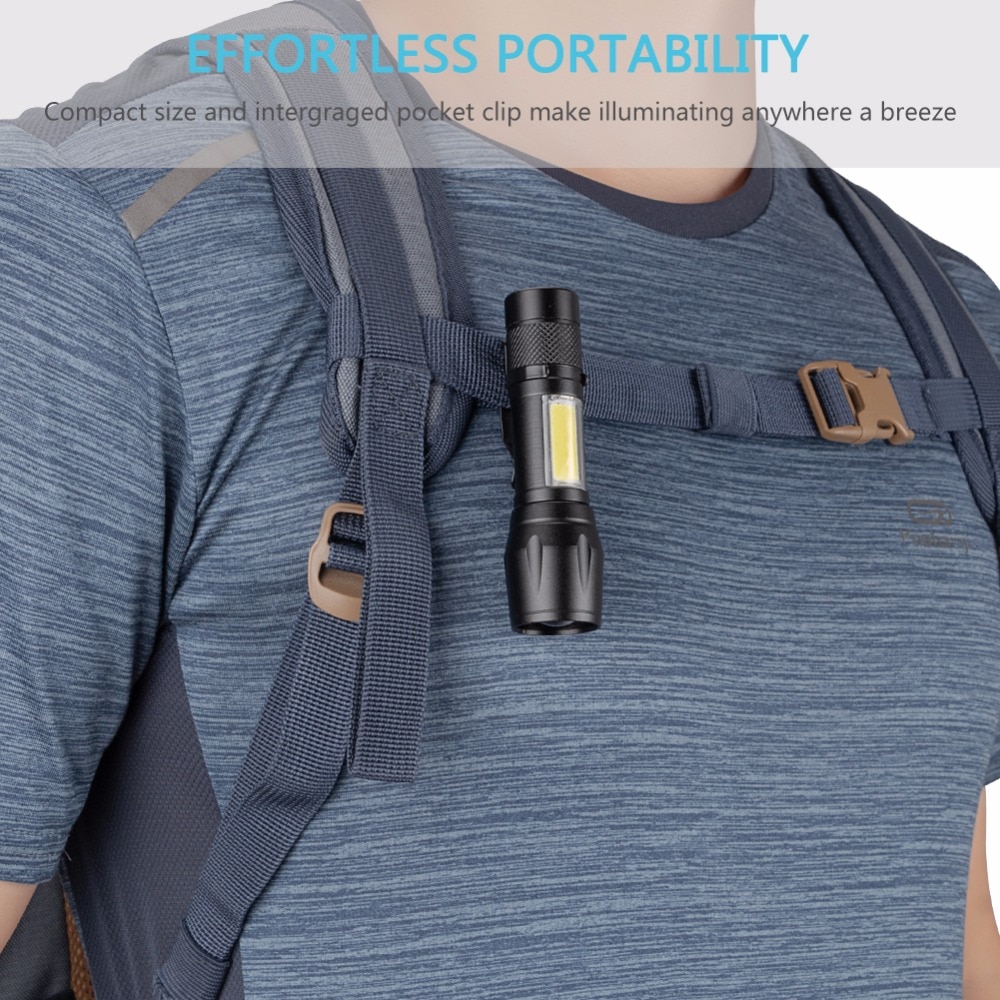 COB LED Flashlight Super Bright Waterproof Handheld Flashlights Torch Pocket Work Light for Emergency Lighting By 1xAA Battery