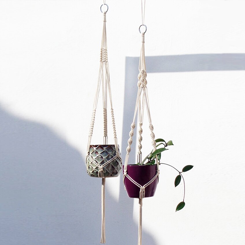 Wooden Beaded Macrame Plant Hanger Flower Pot Holder Boho Decor Handmade Macrame Ceiling Decor Wall Decor Macrame Planter