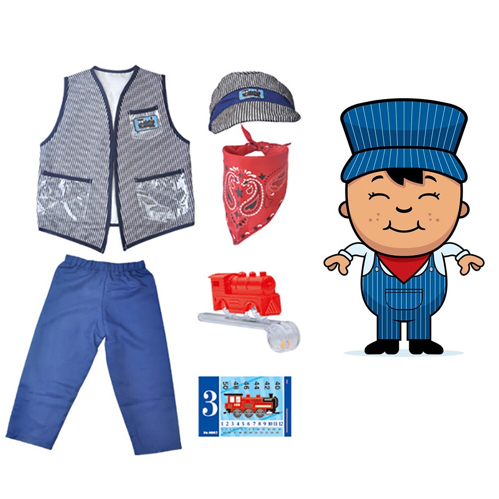 freundlicher Zug Ingenieur Leiter Kostüm einstellen Prom Rolle Spielen Leistung Cosplay Kostüm freundlicher Schild Kleidung Ausrügestochen Requisiten