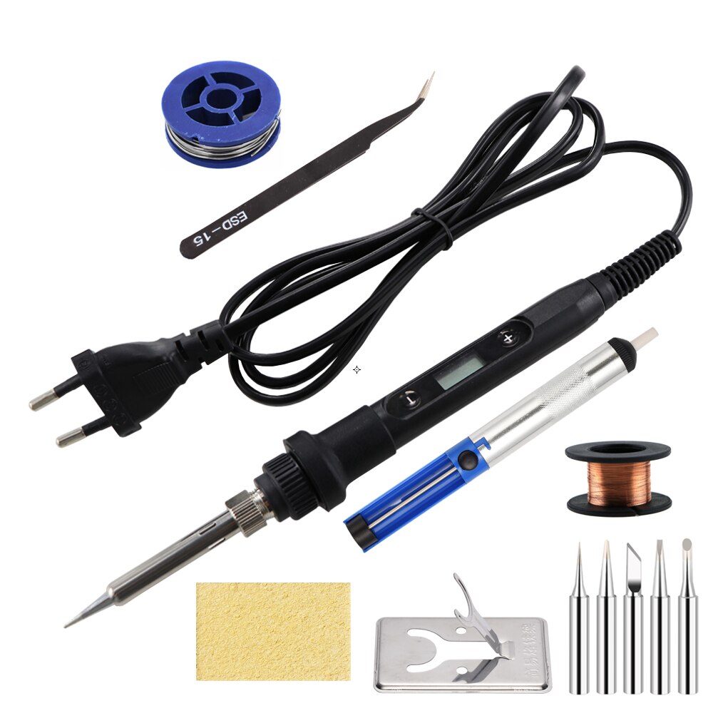 Elektrische Lötkolben 80W Temperatur Einstellbar LCD Schweißen Reparatur Werkzeuge 220V Löten Eisen Kopf/Zinn Draht Werkzeug zubehör: 220V EU Plug / Black Set-3