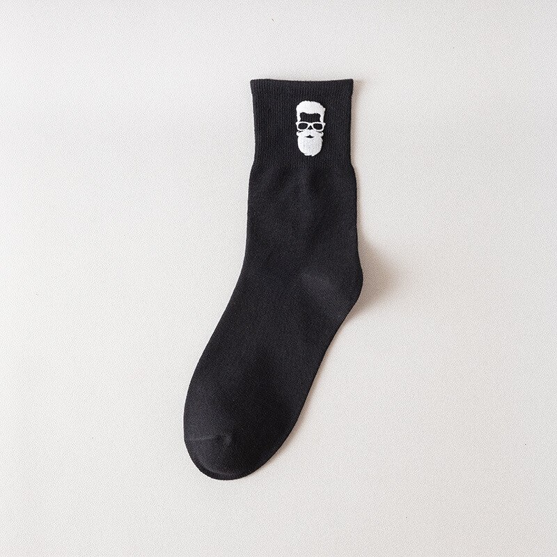 Chaozhu bomull #39 coola tecknade skägg glasögon yuppie ootd manliga strumpor höst vinter crew sox: Svart