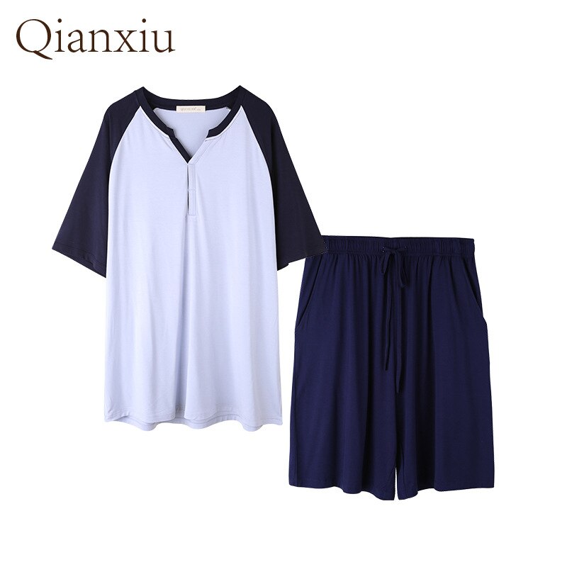 Pyjama en fibre de bambou pour hommes, ensemble d'été, manches courtes, short, vêtements de maison