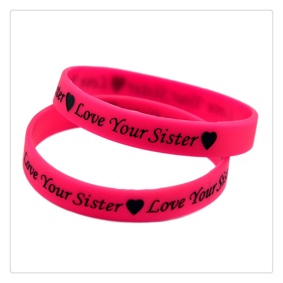 OBH – Bracelet Love Your Sister en Silicone rose, 50 pièces, gaufrage et remplissage de couleur