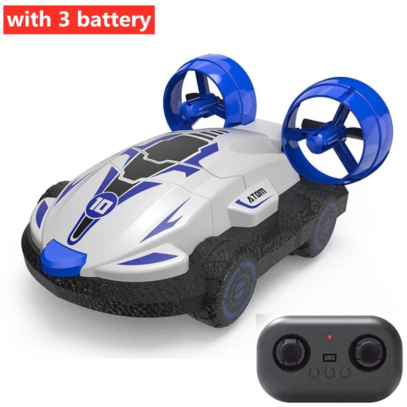 2 in 1 Amphibien Drift Auto Wasser Und Land Fahren Fernbedienung Luftkissenfahrzeug Kunststück-Auto Mit 3 stücke Batterie Hohe geschwindigkeit Auto Boote: Blau 3 Batterie