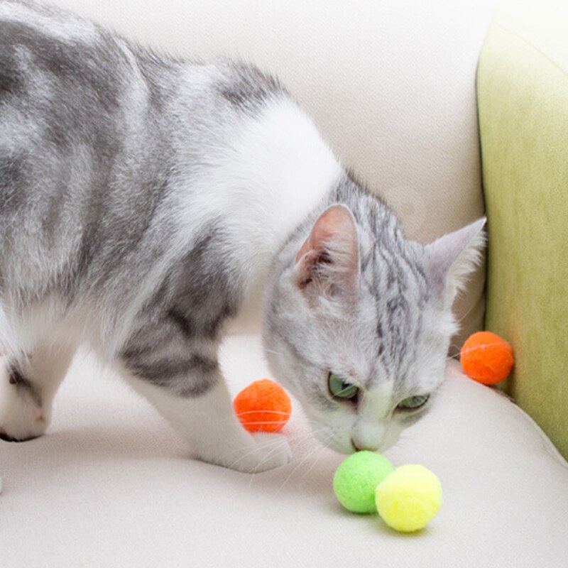 10/20/30 Pcs Cute Funny Cat Toys Stretch Plush Ball 0.98in Cat Toy Ball Colorful Interactive Cat Pom Pom Cat Chew Toy