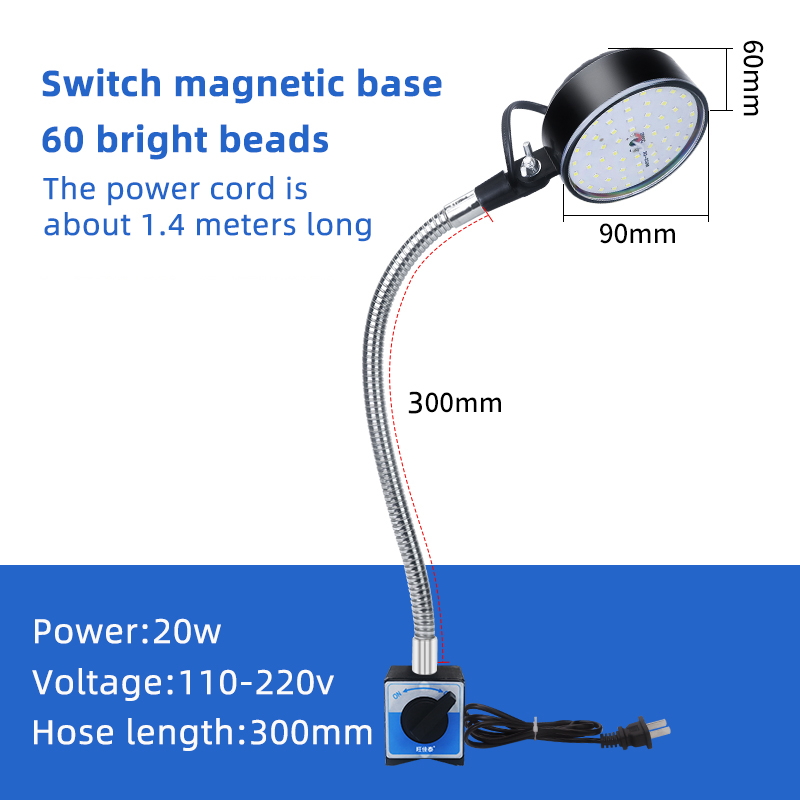 Lampe de travail industrielle d'atelier LED 12W 110-220V Flexible 30-50cm col de cygne Base magnétique lampe de travail LED pour tour d'établi: Rouge