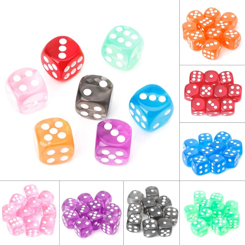 10pcs Six Sided 15mm Transparent Cube Round Corner Portable Table Playing Games