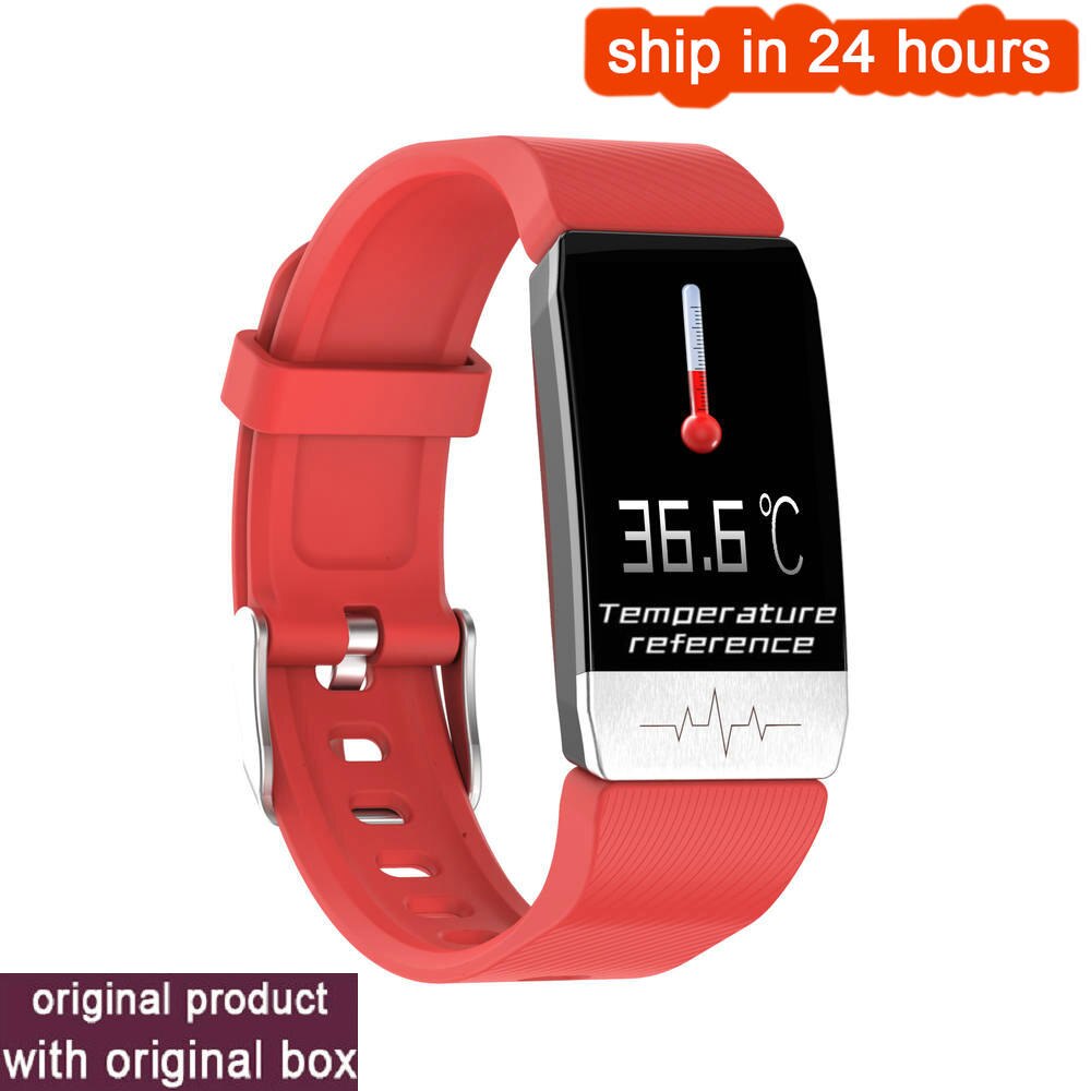T1 Smart watch Thermometer Body Temperature Measurement smart Bracelet 5 in 1 Heart Rate Smart Band smartWatch Fitness Tracker: Red