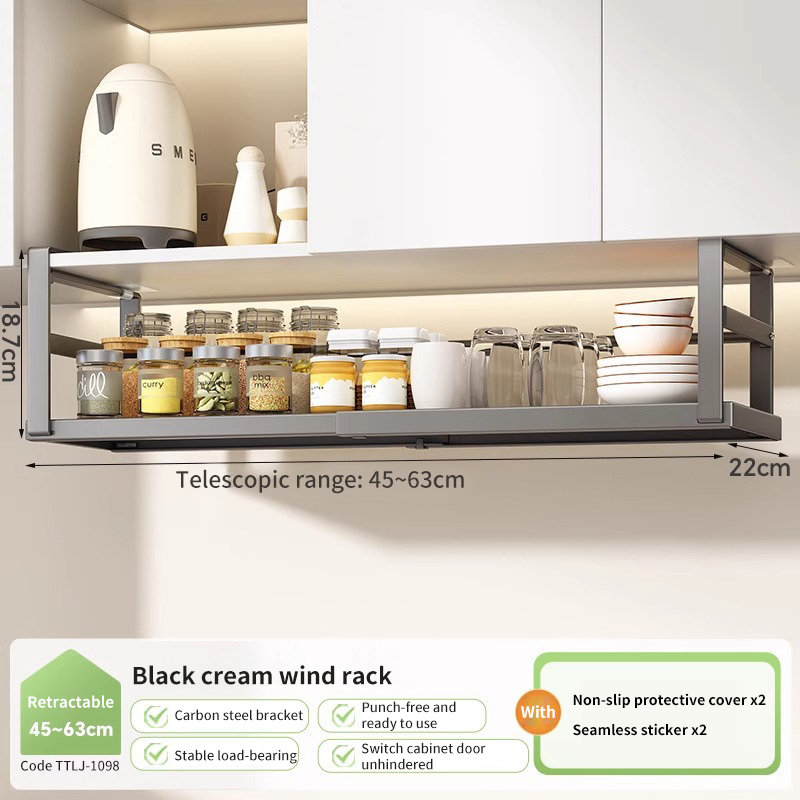Armario de cocina debajo del estante colgante, capa colgante retráctil, cesta de almacenamiento multifuncional, organizador de especias, accesorios para gabinete: Multicolor